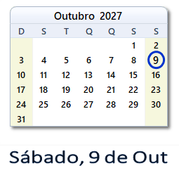9 Outubro 2027 calendario