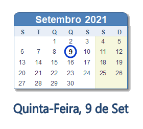 9 Setembro 2021 calendario