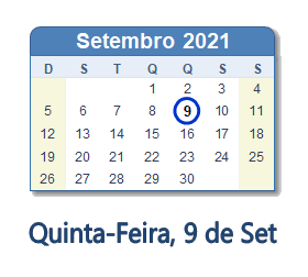9 Setembro 2021 calendario