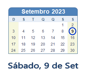 9 Setembro 2023 calendario