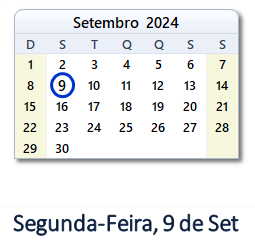 9 Setembro 2024 calendario