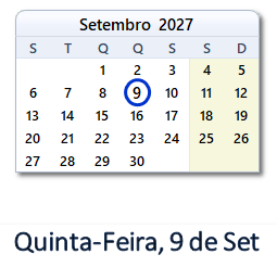 9 Setembro 2027 calendario