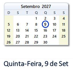 9 Setembro 2027 calendario
