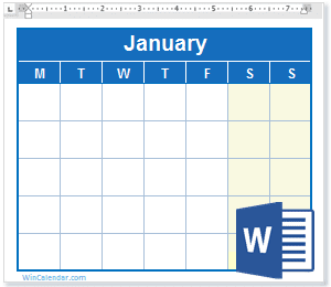 Calendar Word Blank UK English